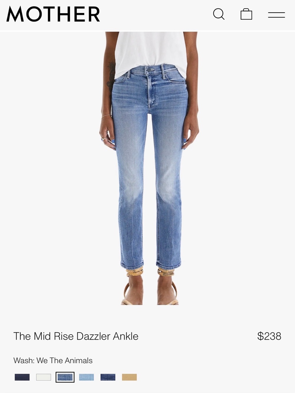 MOTHER Mid Rise Dazzler Ankle Jeans - Light Blue Wash